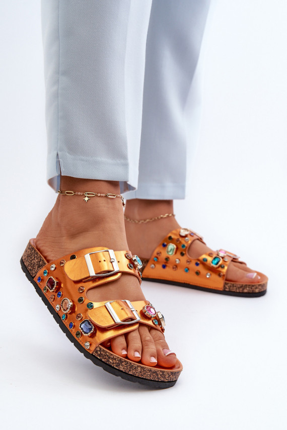 Decorated Women's Flip Flops with Buckles S.Barski MY121 Orange