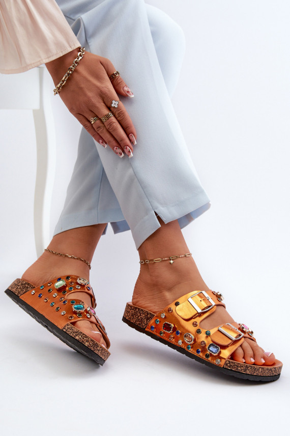 Decorated Women's Flip Flops with Buckles S.Barski MY121 Orange