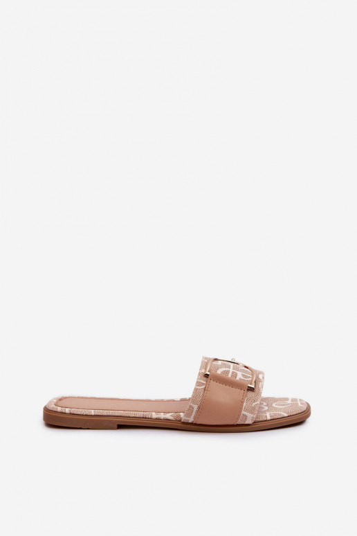 Shiny Women's Flip Flops with Embellishment Beige Taleci