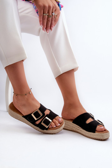 Women's black sandals with braided eco suede Zaloemi 2
