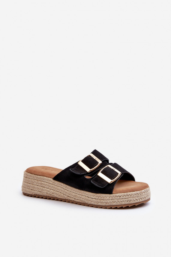 Women's black sandals with braided eco suede Zaloemi
