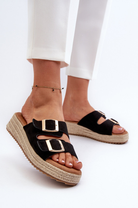 Women's black sandals with braided eco suede Zaloemi