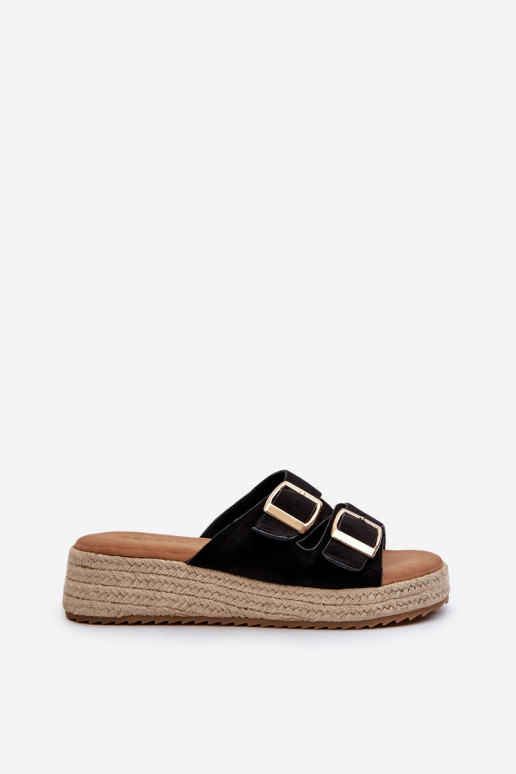 Women's black sandals with braided eco suede Zaloemi