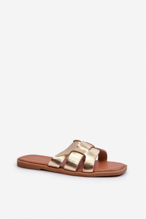 Flat Women's Flip Flops Made of Eco Leather Gold Risamay