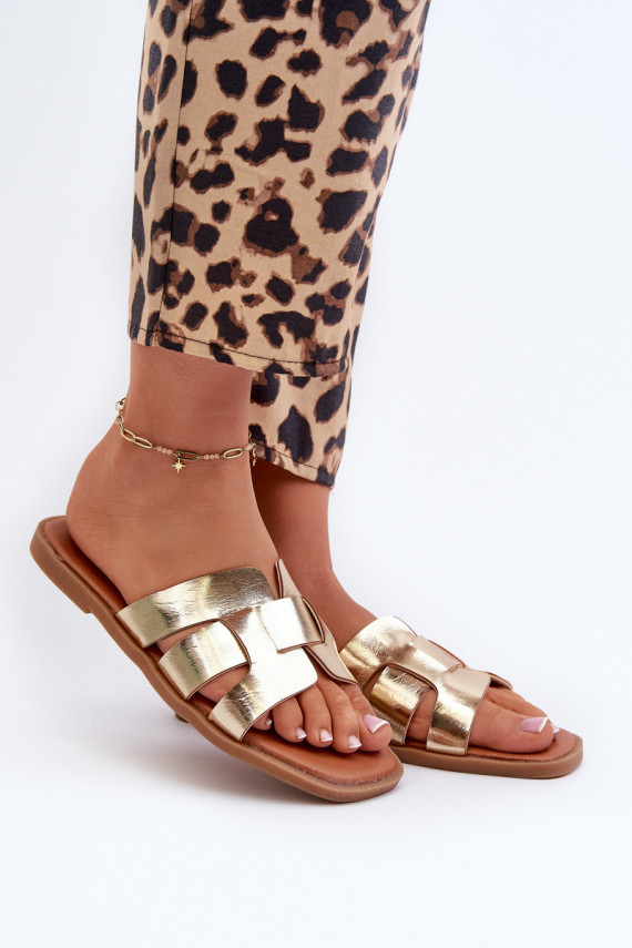 Flat Women's Flip Flops Made of Eco Leather Gold Risamay
