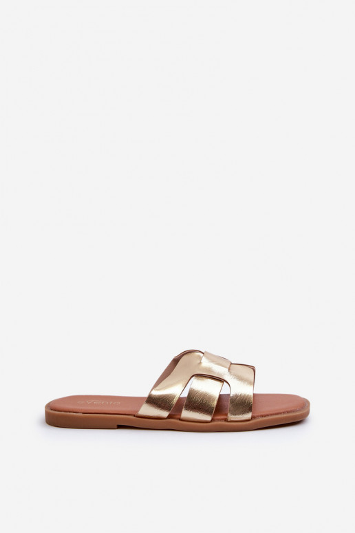 Flat Women's Flip Flops Made of Eco Leather Gold Risamay