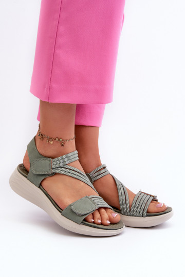 Women's Comfortable Green Velcro Sandals Eladora 2