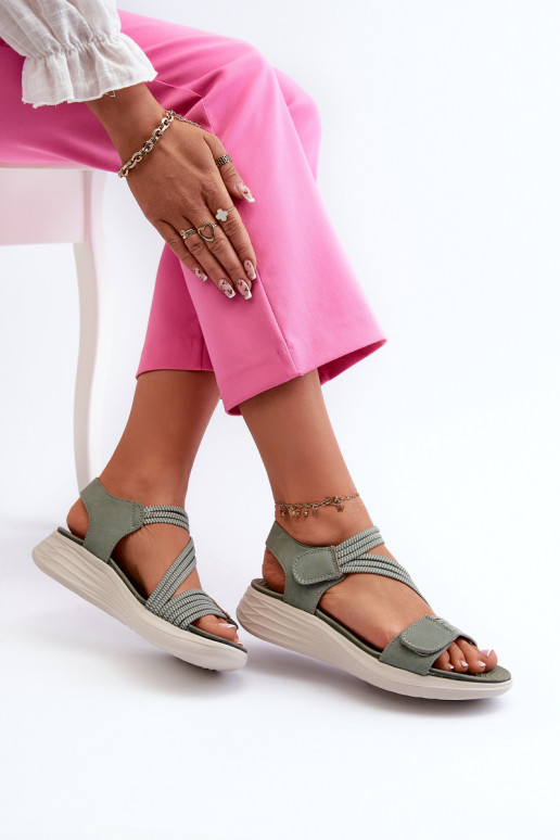 Women's Comfortable Green Velcro Sandals Eladora