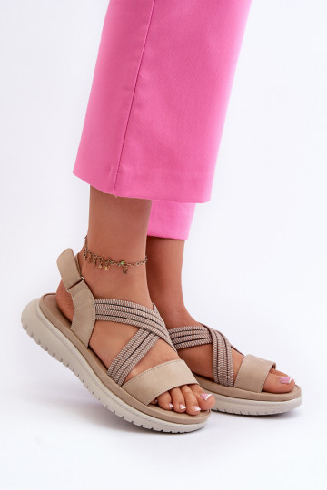 Light Women's Comfortable Velcro Sandals Beige Ceclea 2