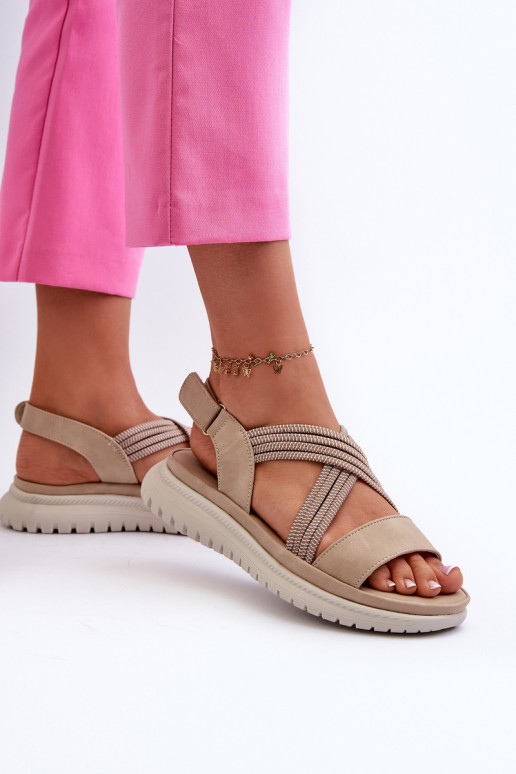 Light Women's Comfortable Velcro Sandals Beige Ceclea