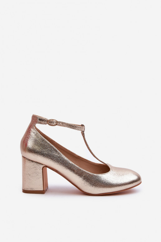Faux Leather Pumps on Block Heel Gold Raniyah