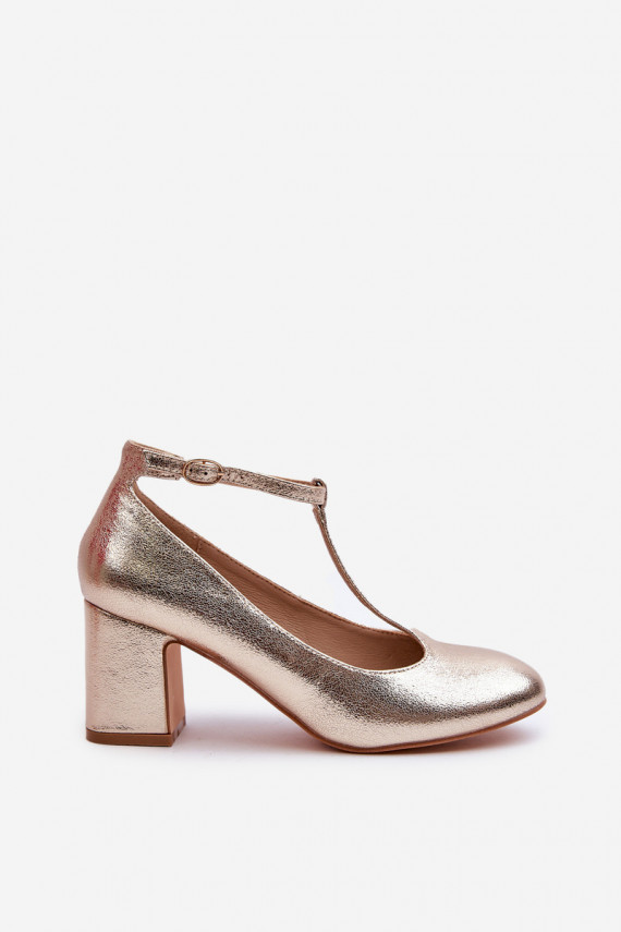 Faux Leather Pumps on Block Heel Gold Raniyah