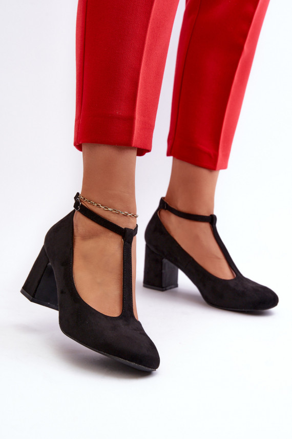 Black Faux Suede Pumps with Chunky Heel Raniyah