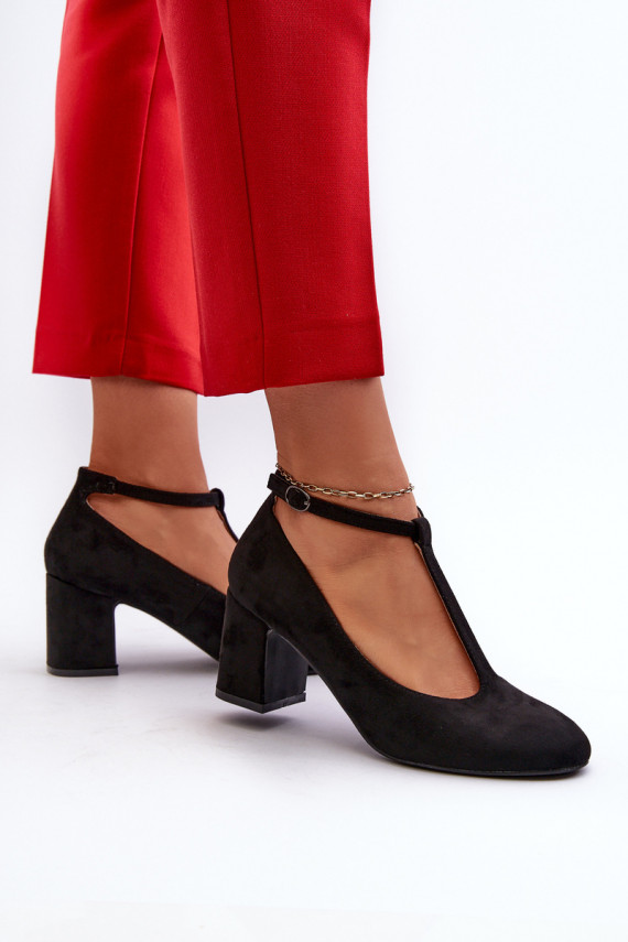 Black Faux Suede Pumps with Chunky Heel Raniyah