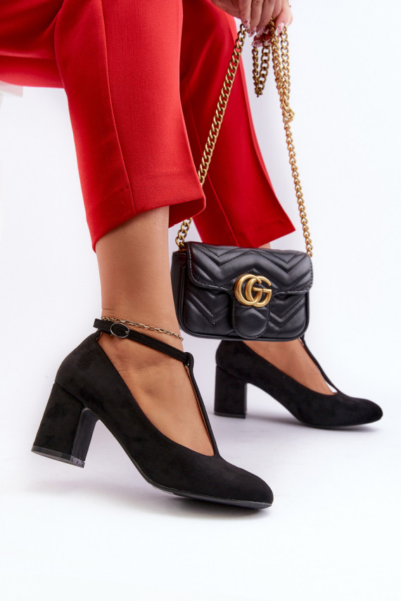 Black Faux Suede Pumps with Chunky Heel Raniyah