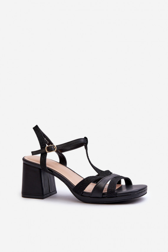 Women's Black Faux Leather High Heel Sandals Lyana
