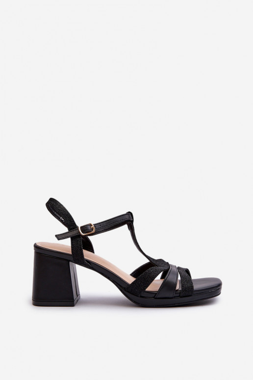 Women's Black Faux Leather High Heel Sandals Lyana