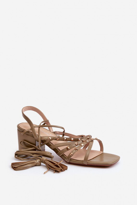 Lace-Up Sandals With Low Heels Adorned with Studs Green Chrisele