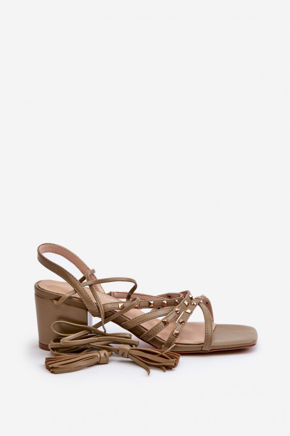 Lace-Up Sandals With Low Heels Adorned with Studs Green Chrisele