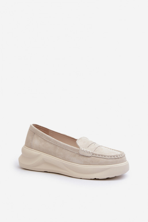 Light Beige Women's Suede Moccasins Filidia