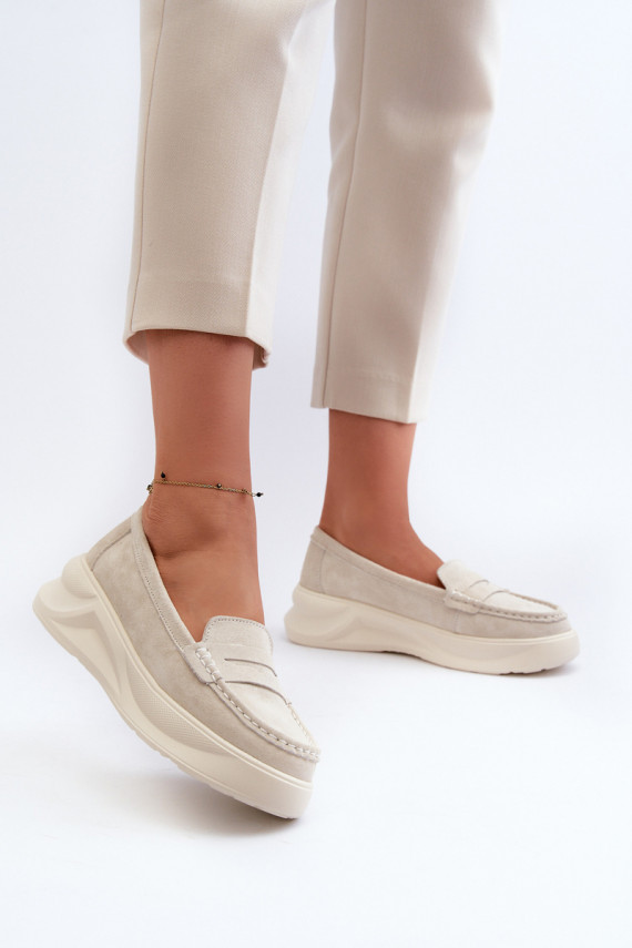 Light Beige Women's Suede Moccasins Filidia