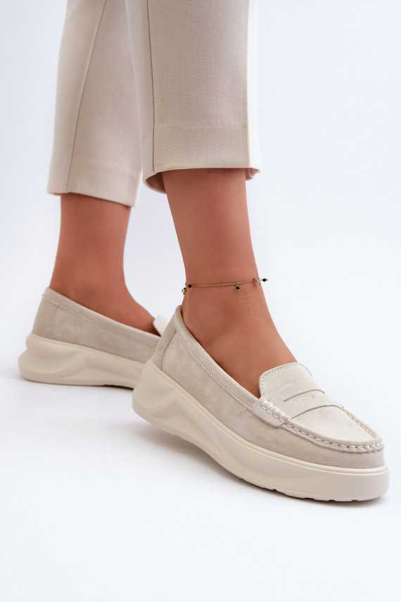 Light Beige Women's Suede Moccasins Filidia