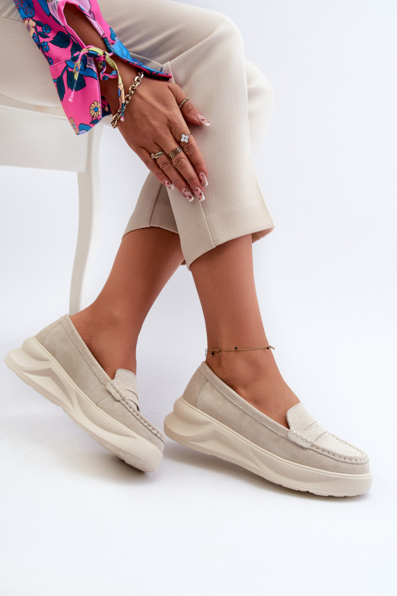 Light Beige Women's Suede Moccasins Filidia