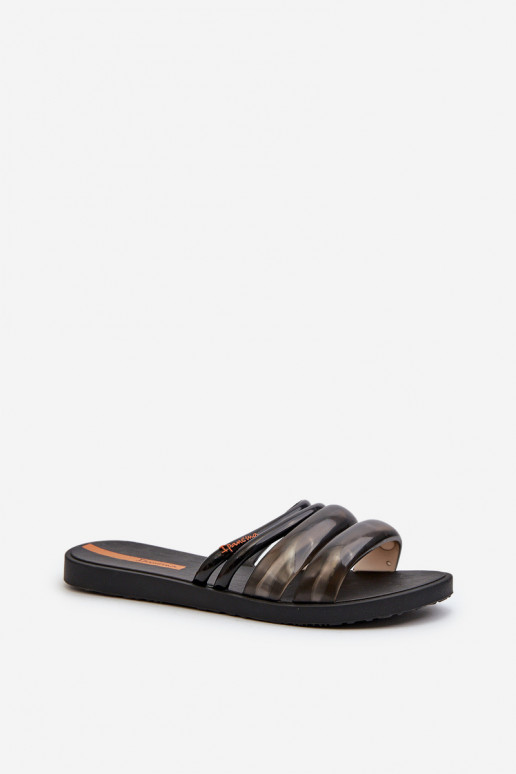 Women's Flat Rubber Slippers 26727 Ipanema Puffer Tiras Fem Black