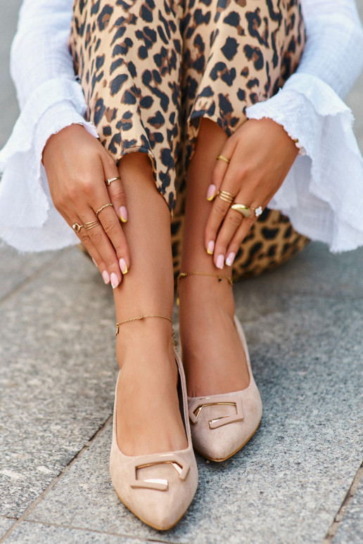 Low Heel Pumps With Eco Suede Embellishment S.Barski KV27-034 Beige