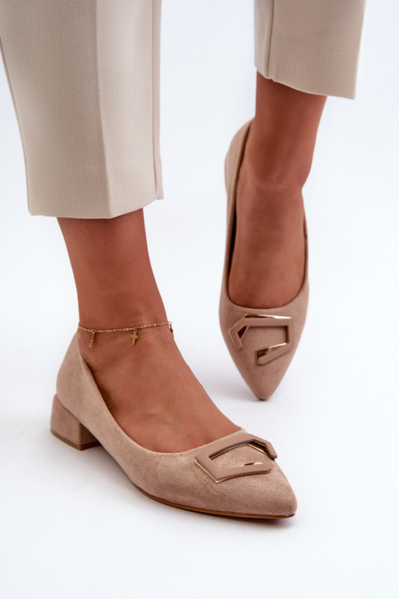 Low Heel Pumps With Eco Suede Embellishment S.Barski KV27-034 Beige