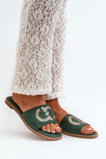 Women's Flat Flip Flops With Sequins S.Barski KV27-052 Green 2