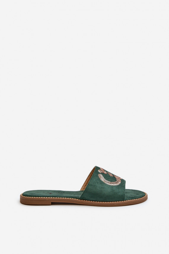 Women's Flat Flip Flops With Sequins S.Barski KV27-052 Green