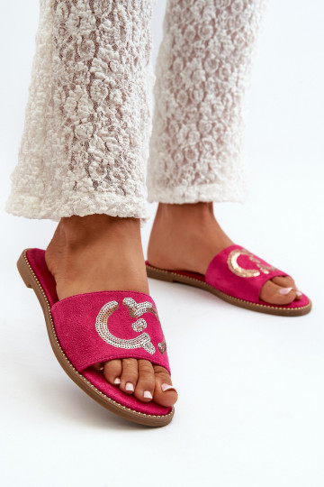 Women's Flat Sequined Slides S.Barski KV27-052 Fuchsia 2
