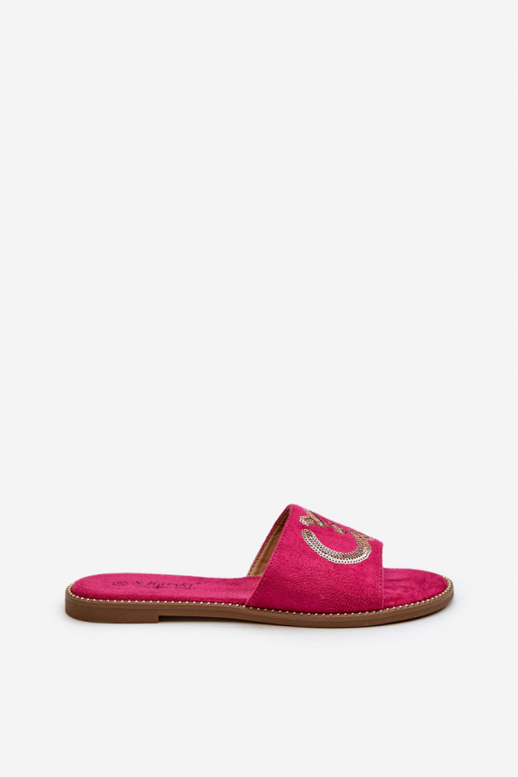 Women's Flat Sequined Slides S.Barski KV27-052 Fuchsia