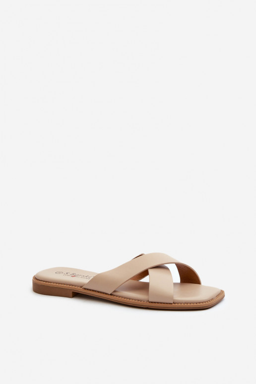Women's Flat Heel Sandals Made of Eco Leather S.Barski KV27-002 Beige
