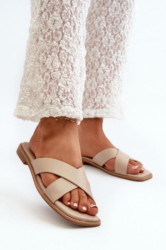 Women's Flat Heel Sandals Made of Eco Leather S.Barski KV27-002 Beige