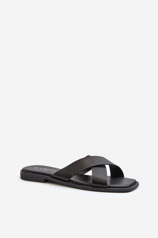 Women's Flat Heeled Sandals In Faux Leather S.Barski KV27-002 Black