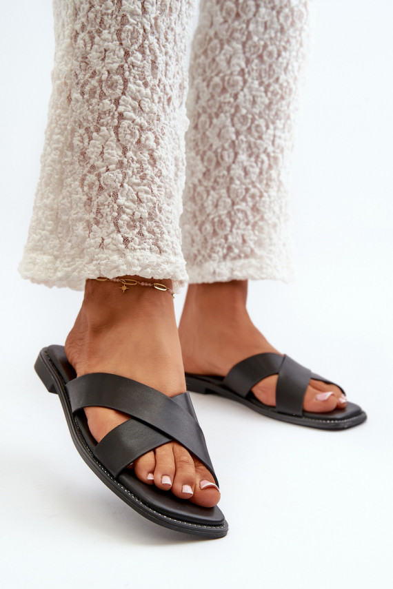 Women's Flat Heeled Sandals In Faux Leather S.Barski KV27-002 Black