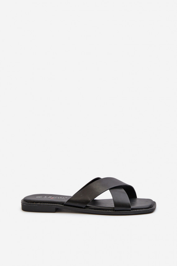 Women's Flat Heeled Sandals In Faux Leather S.Barski KV27-002 Black
