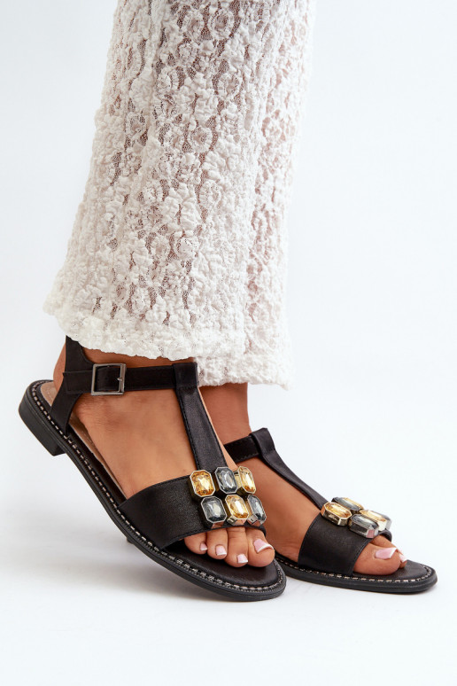 Elegant Women's Sandals With Decorative Details S.Barski KV27-030 Black