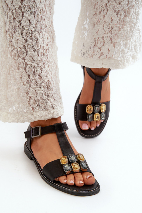Elegant Women's Sandals With Decorative Details S.Barski KV27-030 Black