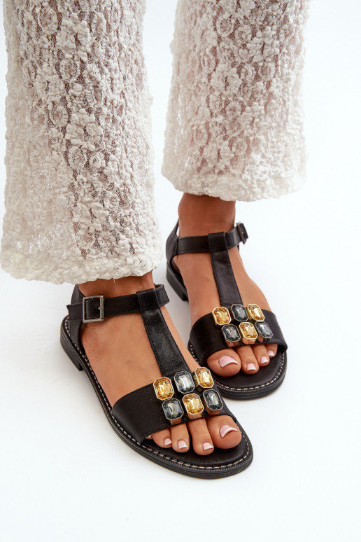 Elegant Women's Sandals With Decorative Details S.Barski KV27-030 Black