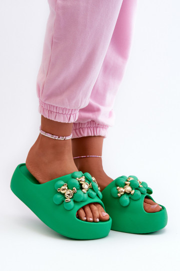 Women's Foam Slides With Decorations On Thick Sole Green Bremavia 2