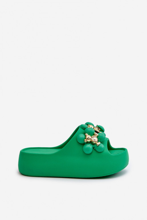 Women's Foam Slides With Decorations On Thick Sole Green Bremavia