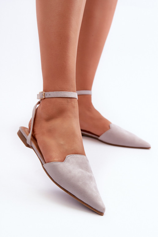 Tied Ballerina Flats Eco Suede With Pointed Toes Grey Ellesara