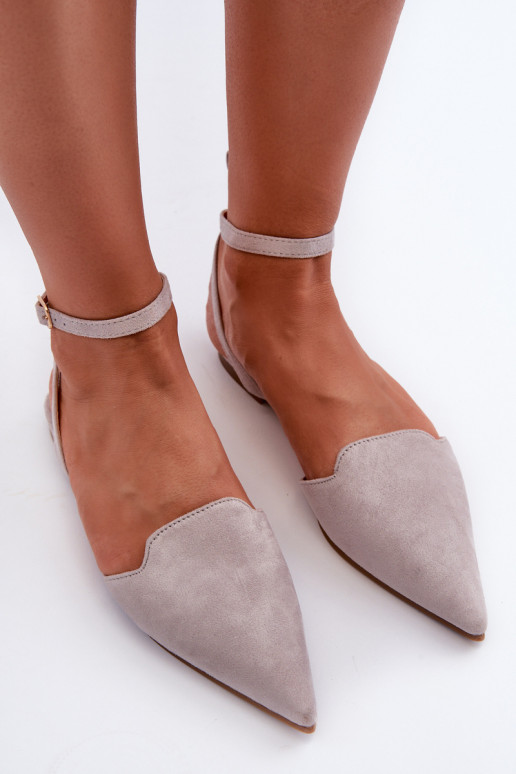 Tied Ballerina Flats Eco Suede With Pointed Toes Grey Ellesara
