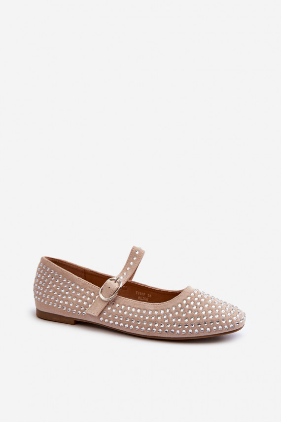 Eco Suede Ballerinas Embellished with Jet Beige Tinara