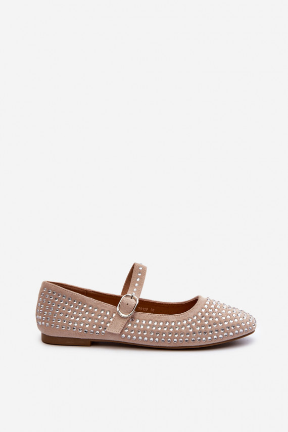 Eco Suede Ballerinas Embellished with Jet Beige Tinara