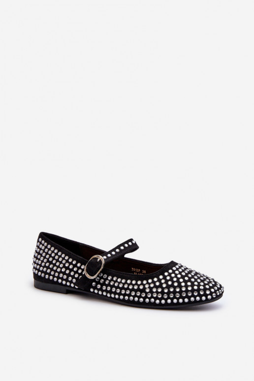 Eco Suede Ballerina Flats Adorned with Jet Black Tinara