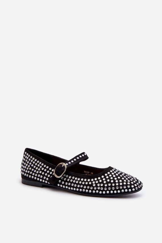 Eco Suede Ballerina Flats Adorned with Jet Black Tinara